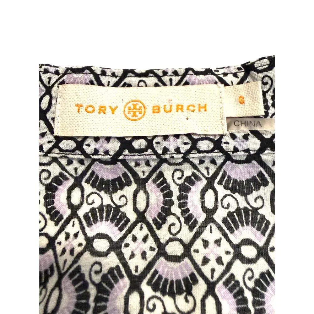 Tory Burch Geometric Fringe Trim Cotton Tunic Blouse Size 6